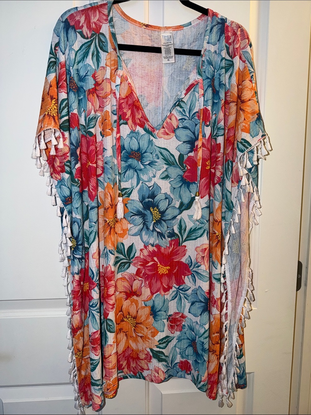 Time and Tru Multicolor Floral V-Neck Kimono Tunic